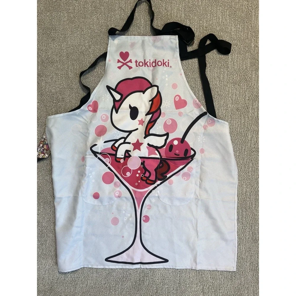 Tokidoki Unicorno Martini Glass Graphic Apron White Pink Two‎ Pocket NWT